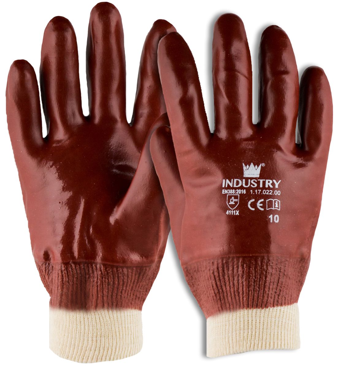 handschoen pvc rood met tricot manchet en gesloten rugzijde 1 paar